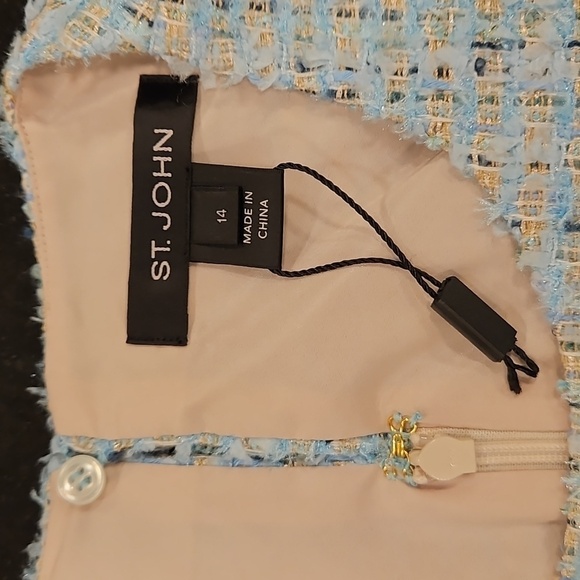 💕ST JOHN💕 Sequin Tweed Knit Sheath Dress ~ Aqua 14 NWOT - Picture 13 of 16